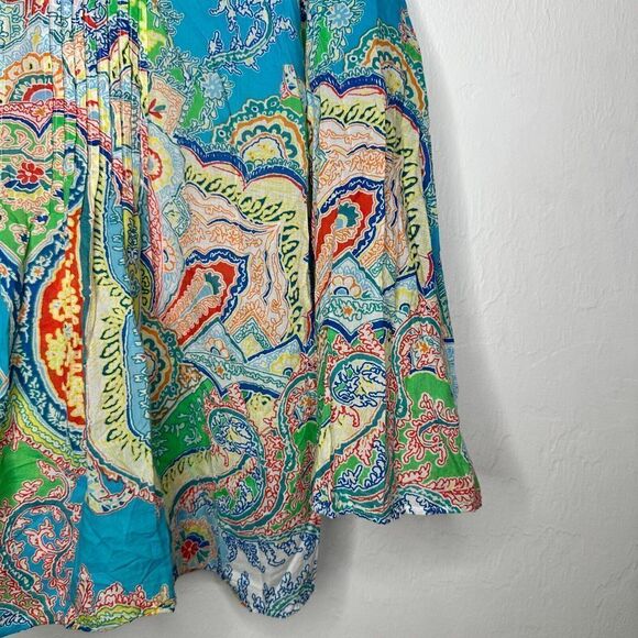Lauren Ralph Lauren Tunic Top Size 1X Aqua Multicolor Paisley Blouse Lightweight - Picture 3 of 6